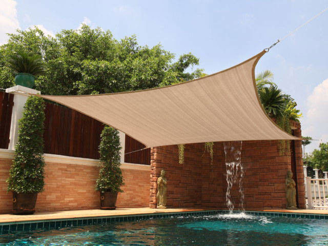 HDPE Knitted Fabric Sun Shade Sail For Outdoor Canopy Patio Lawn 180g / sqm